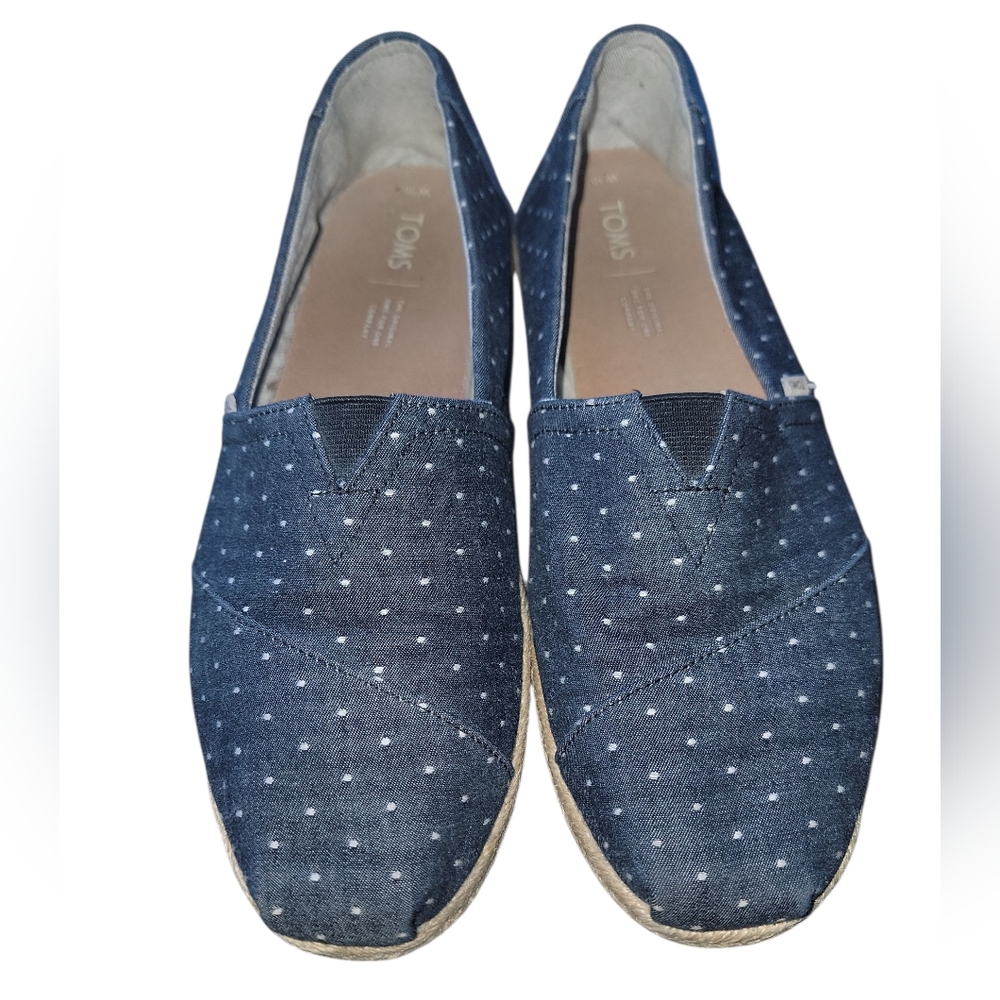 Toms Espadrille Flats Shoes Blue Denim & White Polka Dots Women's 10